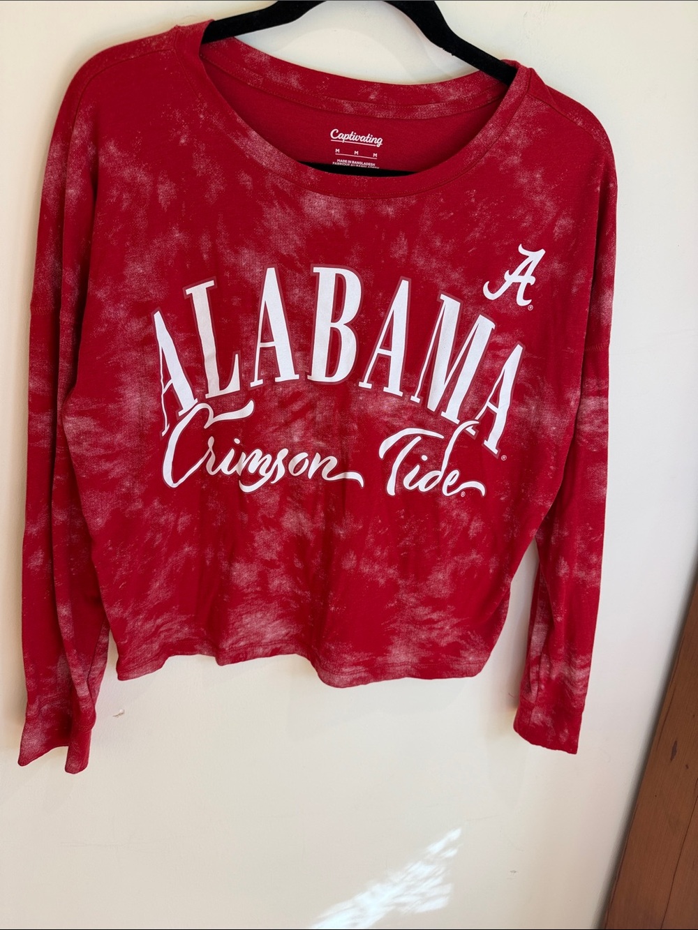 Alabama Crimson Tide Red Tie-Dye Long Sleeve Tee, M - New Condition!